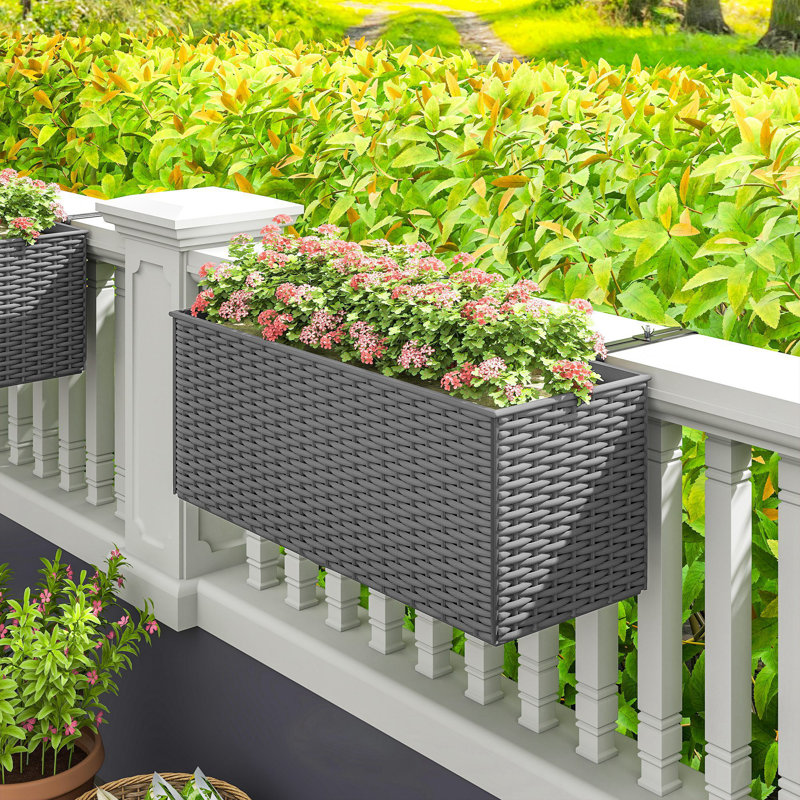 2 Pack 20 Inch Railing Planter Box, Hanging Flower Pots, Grey, Gray
