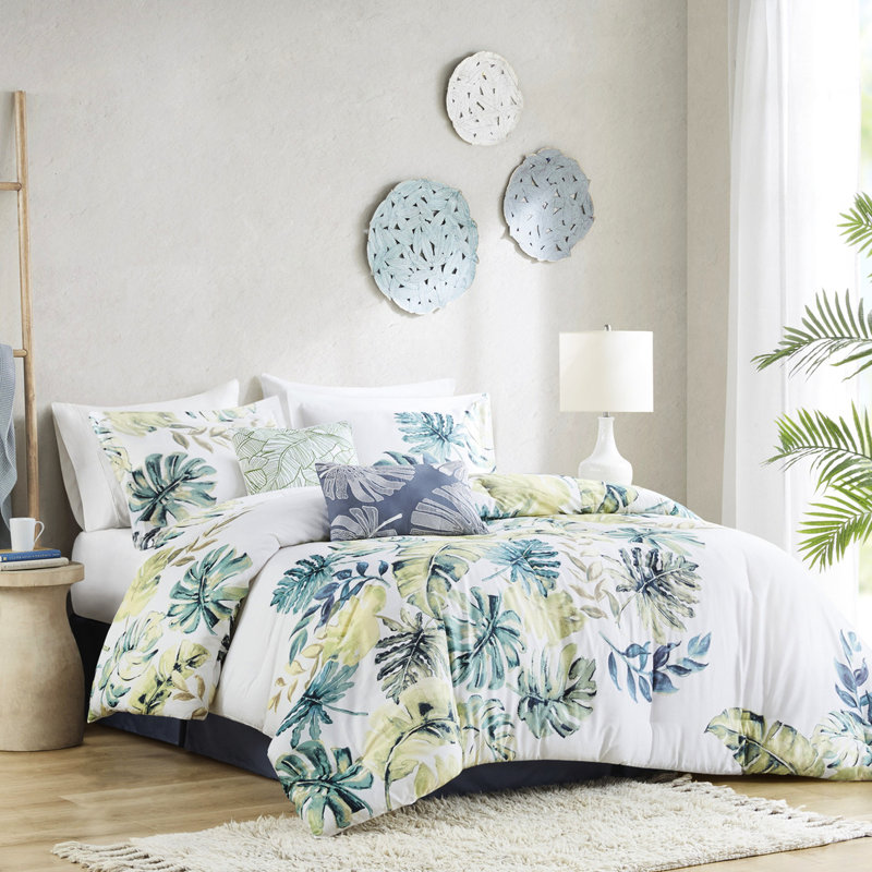 Édredon double - 100% coton avec imprimé de plante tropicale Enchanting, Édredon double et 5 pièces supplémentaires