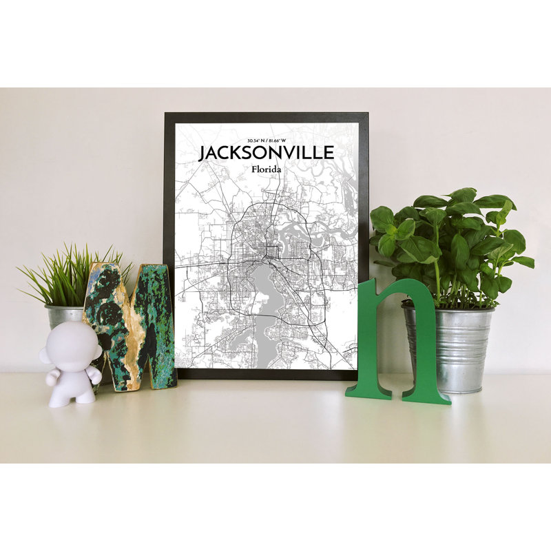 Jacksonville City Map - impression d'art graphique, H 17 po x l 11 po