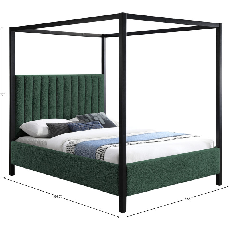 Lit à baldaquin Kelly, Tissu bouclé vert, Grand