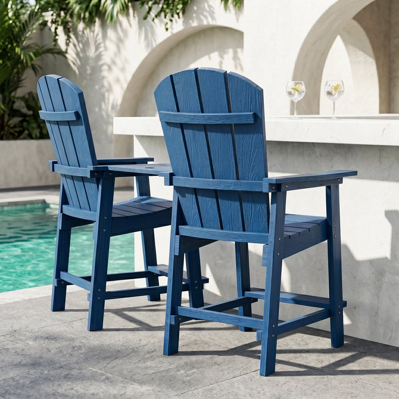 Chaise 2 pièces Adirondack d'extérieur avec table, chaises Adirondack hautes avec plateaux amovibles, tabourets de bar Adirondack d'extérieur toutes saisons pour patio, balcon, cour, terrasse et jardin