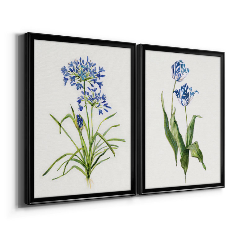 " Blue Lively Botanical I " 2 - Pieces, 24.5" H x 18.5" W x 1" D, Black Framed
