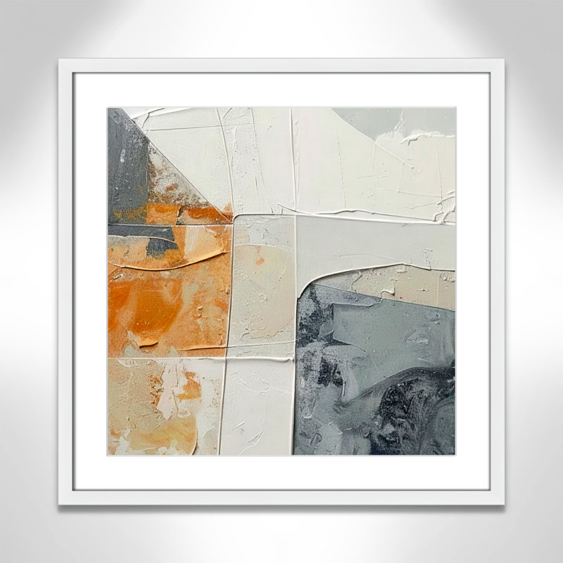 «Plastered II» par Alonza Saunders, Matted Print, L 23,5 po x H 23,5 po, Blanc satiné