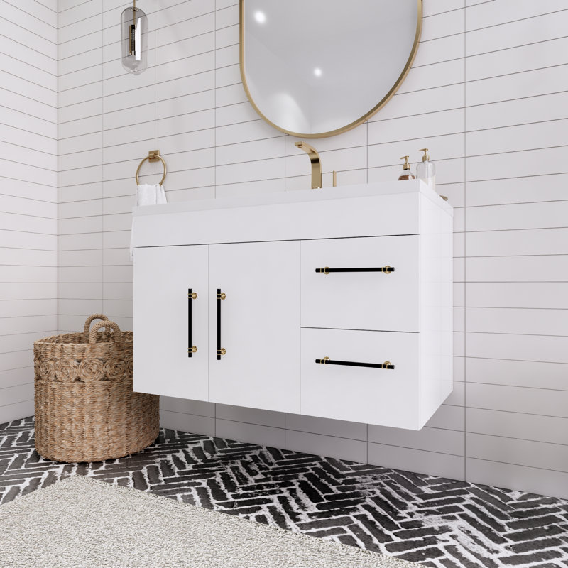 Spring 35.44'' Single Bathroom Vanity with Acrylic Top, Gloss White
