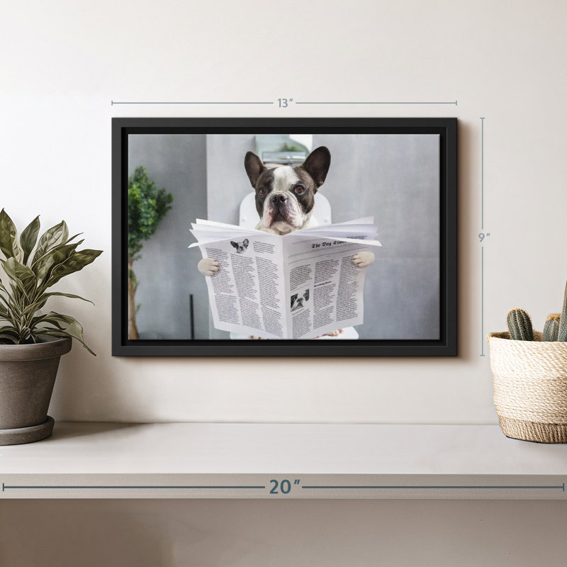 Khendal Bulldog Reading A Newspaper Canvas Print, 9" H x 13" W