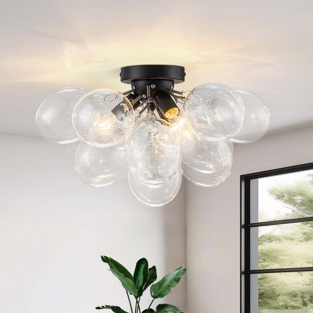 Ahona 3 - Light Dimmable Semi Flush Mount With 13 Clear Glass Bubble Ball Everly Quinn Fixture 