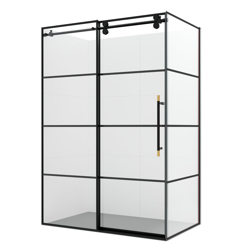Losar 48'' Black Framed Rectangle Shower Enclosure with Sliding Door
