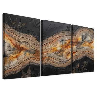 Ensemble de 3 toiles murales à motifs ondulés superposés avec des fougères