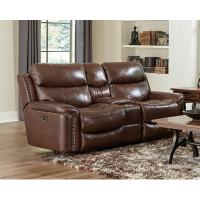 Top Grain Italian Leather Match Power Reclining Console Loveseat with USB Charging Ports