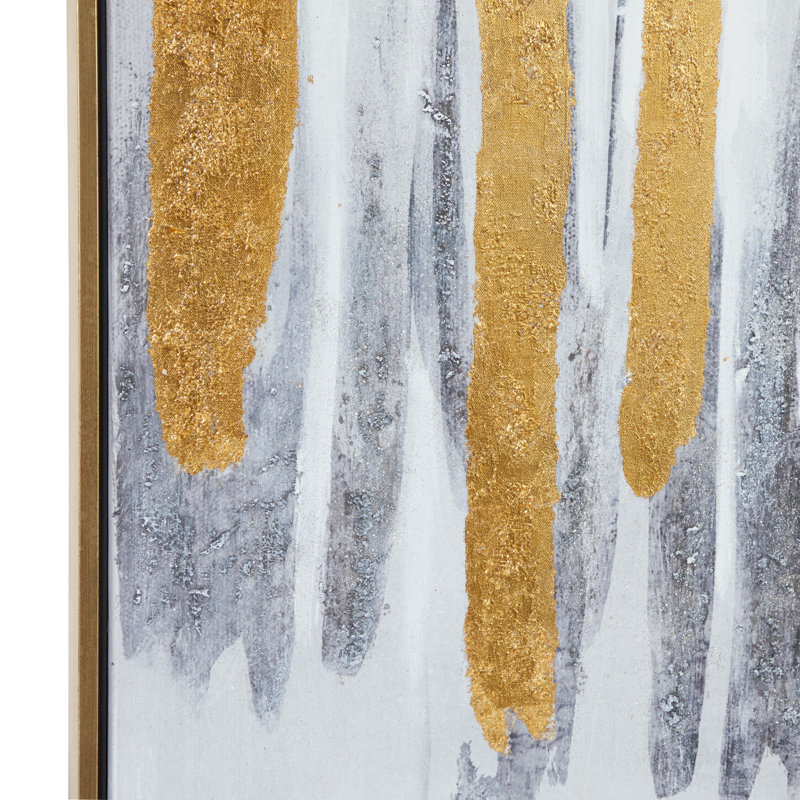 XL Gray and Gold Abstract Canvas Wall Art with Metal Frame