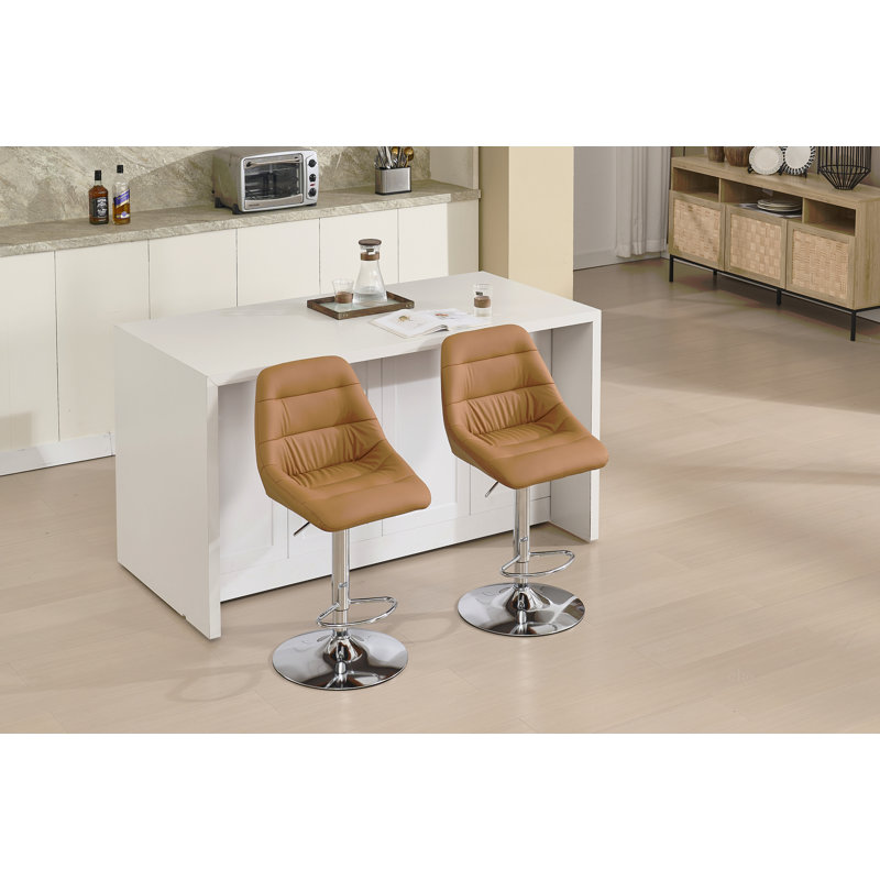 Ensemble de 2 tabourets de bar, avec repose-pieds chromé et base pivotante à hauteur réglable en cuir synthétique et tabouret de bar brun