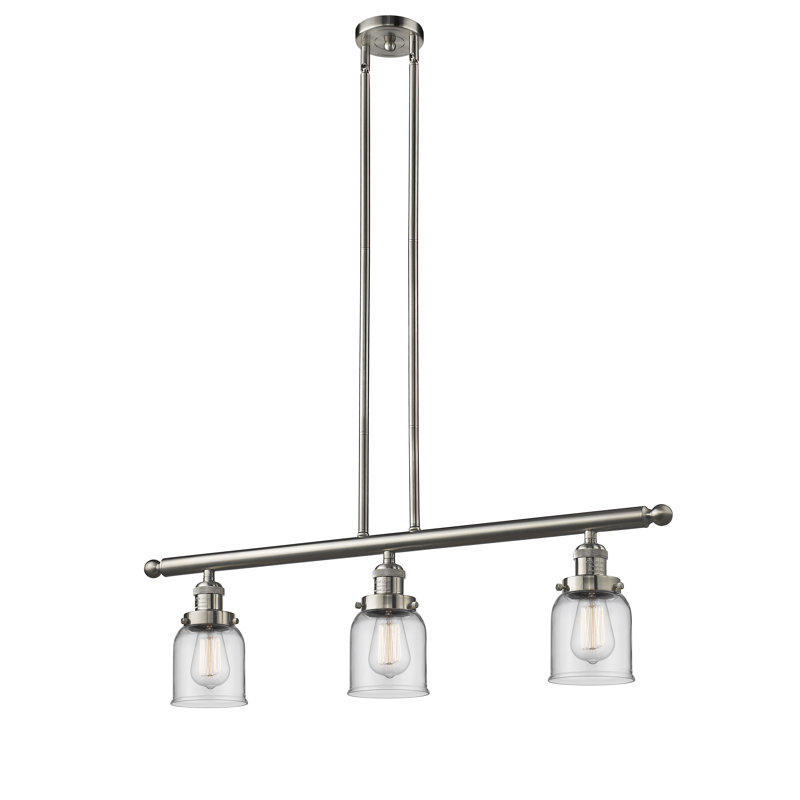 Cloche - 3 lumières 41 po - Lampe pour îlot suspendu, Clair, Nickel satiné brossé