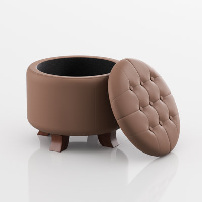 Storage Ottoman With Padded Seat, Modern PU Leather Footrest, Round Stool For Living Room Bedroom