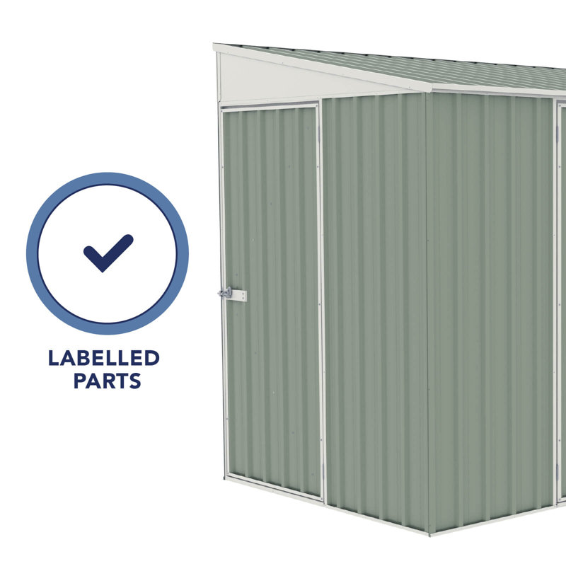 Absco Durango 10' W x 5' D Metal Galvanized Steel Weather Resistant 3 Door Lean-To Bike Shed Pale Eucalypt, Green