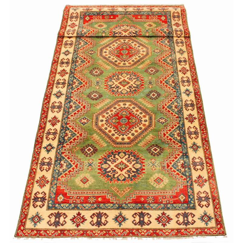 Tapis vert en laine noué à la main 5 pi 0 po x 13 pi 3 po Gazni