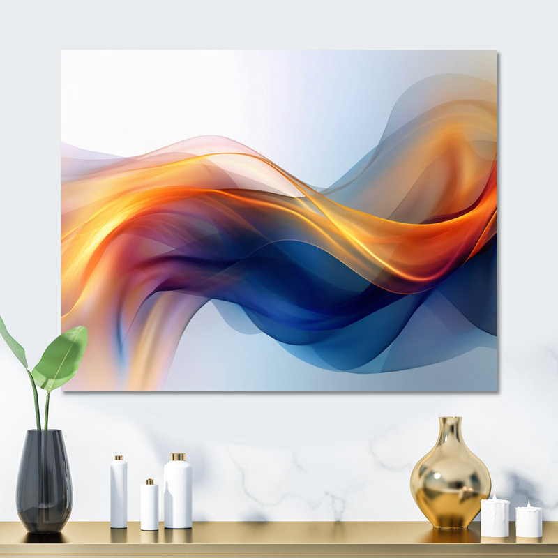 Fluide fractal orange et bleu I - impression sur métal, H 34 po x l 44 po