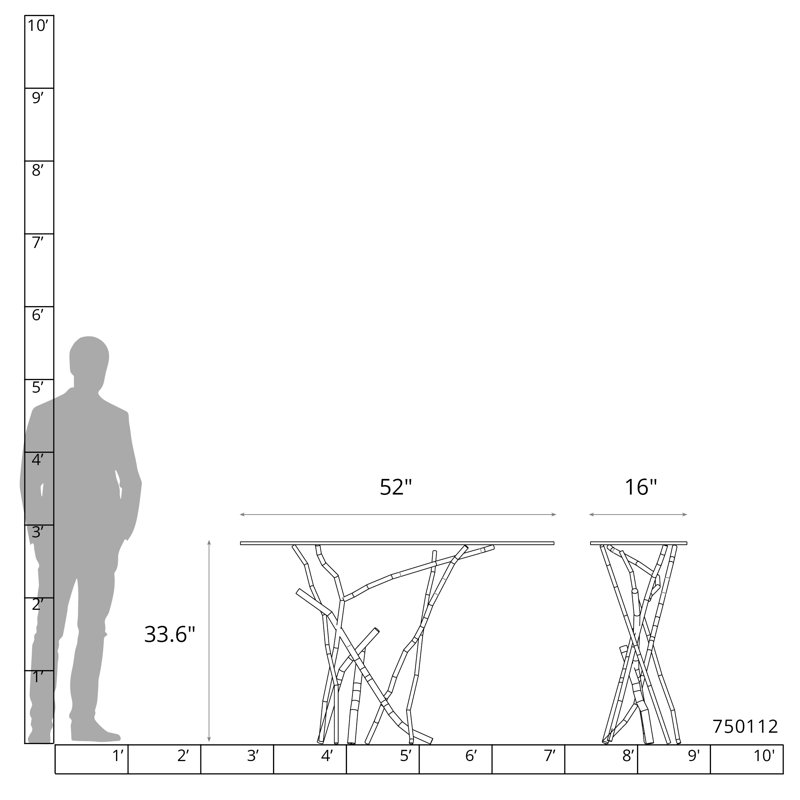 Brindille 52" W Glass Top Console Table, Natural Iron