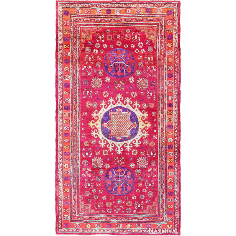Tapis Khotan en soie mauve rétro Funky