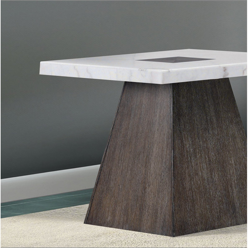 Table de bout carrée en bois de style contemporain avec base en marbre et noyer foncé effilé