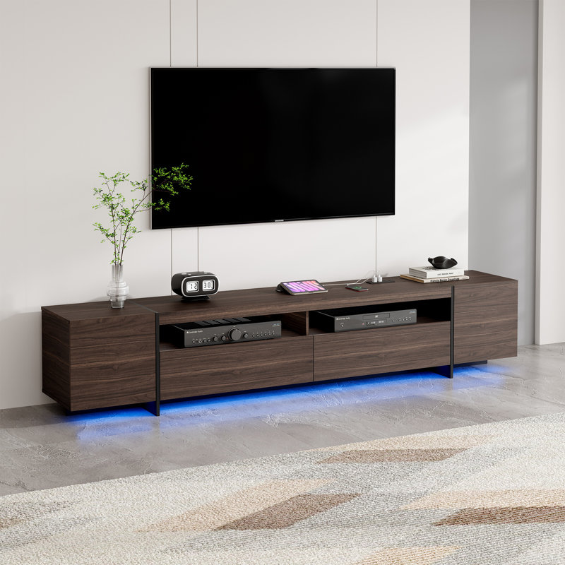 Modern TV Stand for Up To 100" TV, 94.5" W Entertainment Center with LED Lights and Power Outlets, Media Console with Cabinet for Living Room