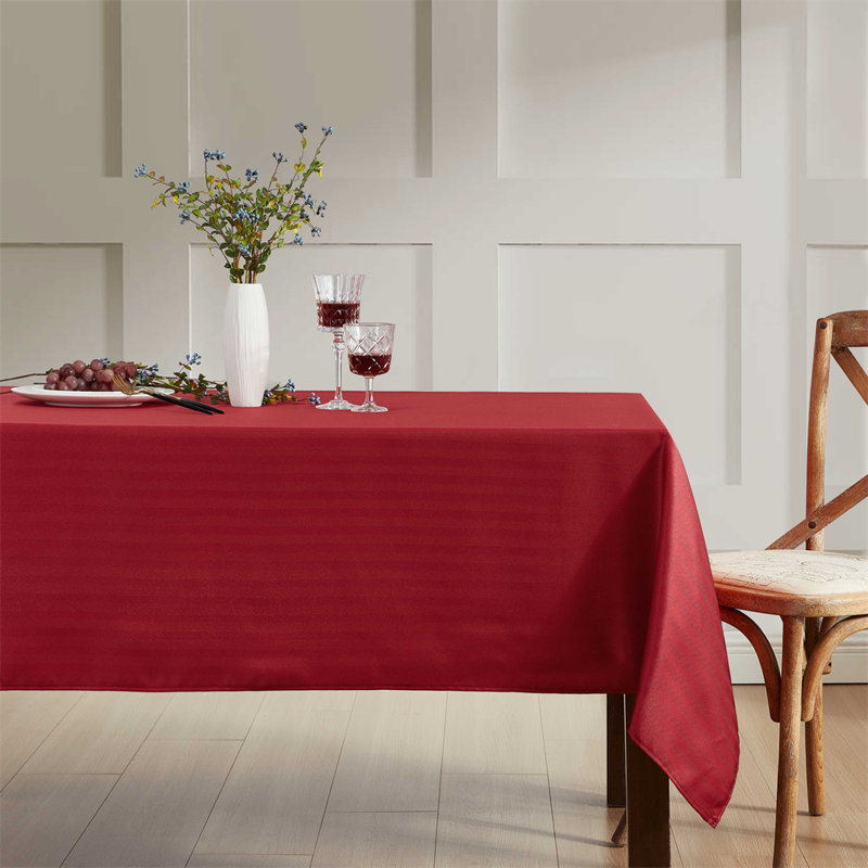 Lincoln Stripe Fabric Tablecloth, Burgundy Red, 70" Rectangle