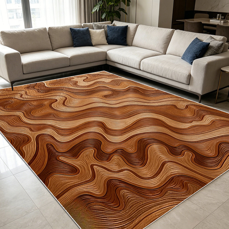1PC Wavy Brown Wood Grain Geometric Textured area rugs for Living Room, Soft and Comfortable, Suitable for all seasons, easy-to-maintain, machine washable Indoor floor mat, Under Table Farmhouse suitable for dining table, bedroom, entryway, patio,