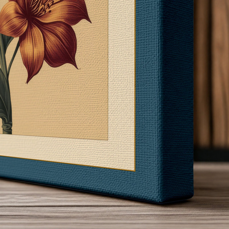 Terracotta Bloom Study Botanical - Wrapped Canvas, 24x16 - 61.0 x 40.6 cm, Teal Border