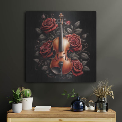  'Violin And Roses' by Rey Klimt Metal Wall Art, 24" x 24"