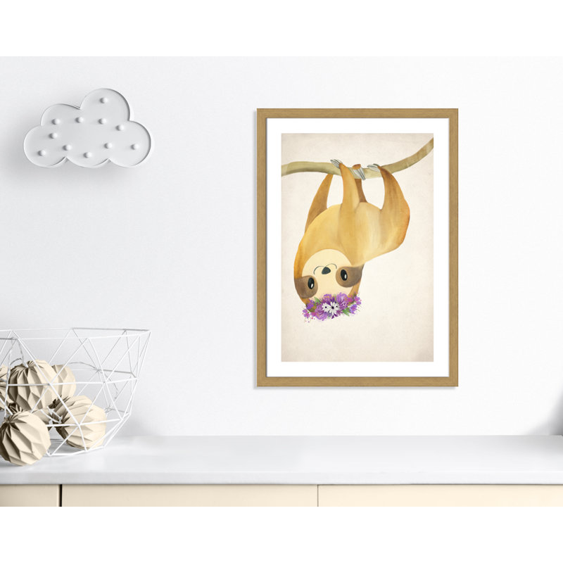 Sloth floral 2, H 36,5 po x l 26,5 po x P 0,63 po, Encadré plat chêne