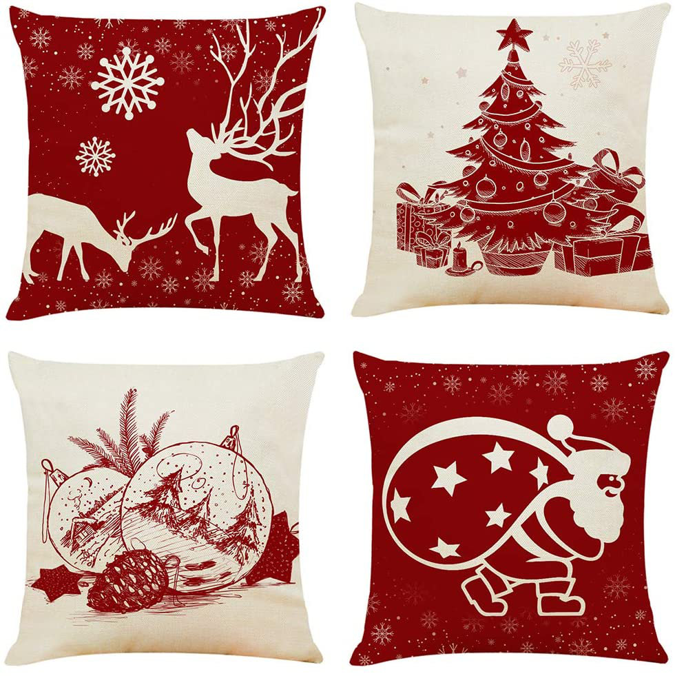 Nelsonia Christmas Pillow Cover Linen Abstract 18'' Throw Pillow Cover (Set of 4) The Holiday Aisle®