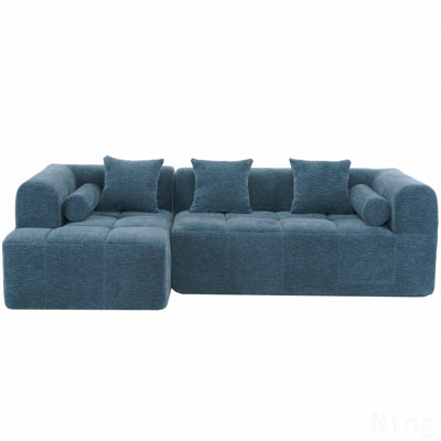 101.2"  Sectional Sofa Full-Compressed Sofa Modular Sofa Couch Free-Combined Sofa With Deep Seating  And Two Side Pockets For Living Room, Blue