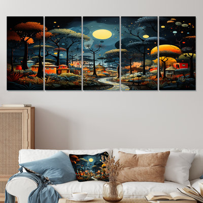 Yellow African Pygmy Village Chronicles II - African Tribal 5 Piece Wall Art Decor