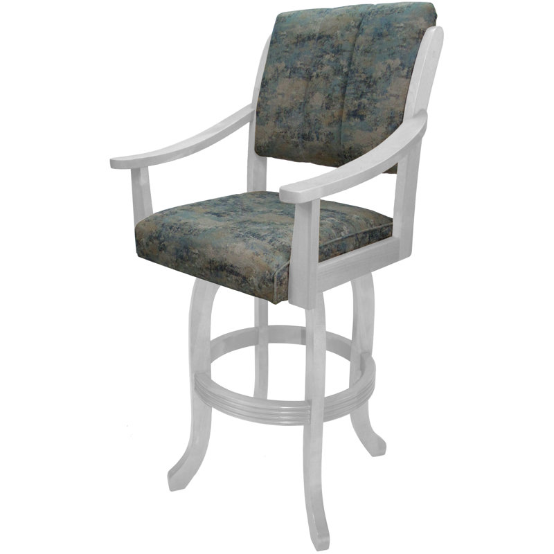 White Solid Wood Swivel Counter Stool with Upholstered Seat