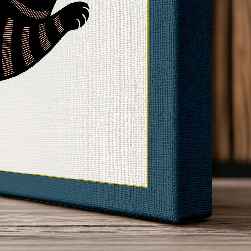 Striped Cat Crescent Retro - Wrapped Canvas, 30x20 - 76.2 x 50.8 cm, Teal Border