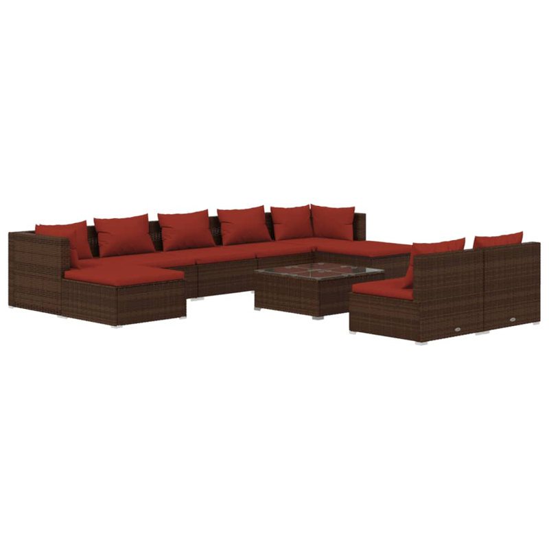 10 Piece Lounge Sofa Seating Group, Gray, Brown