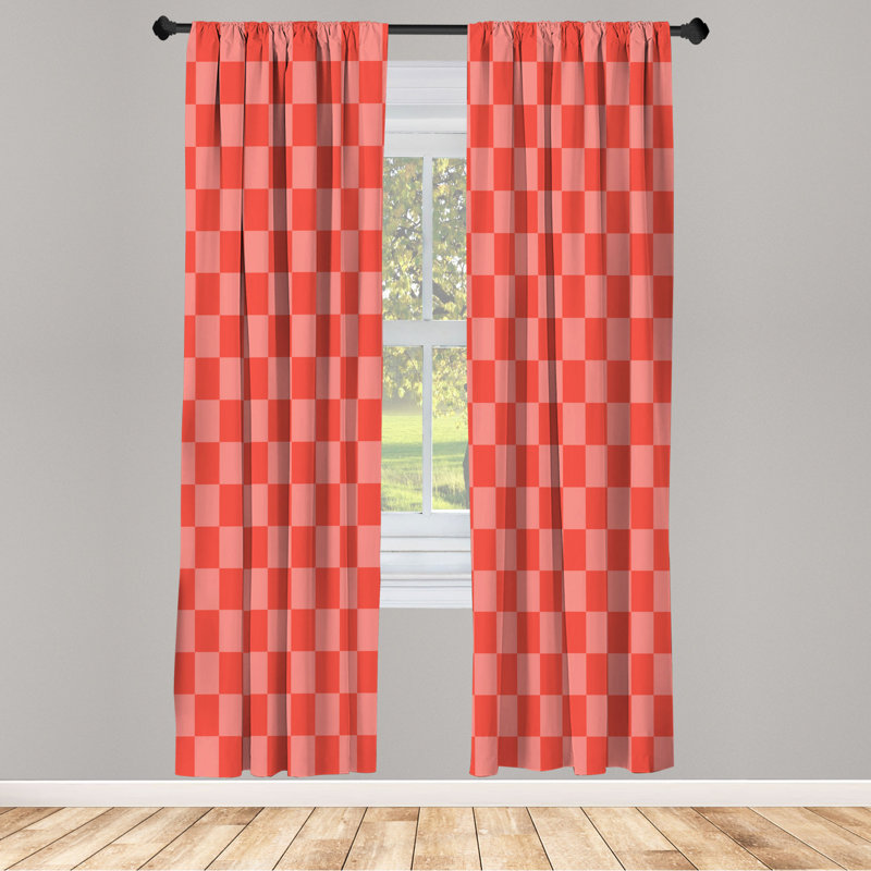 Microfiber Floral Semi-Sheer Rod Pocket Curtain Panels, 28" W x 84" L, Red