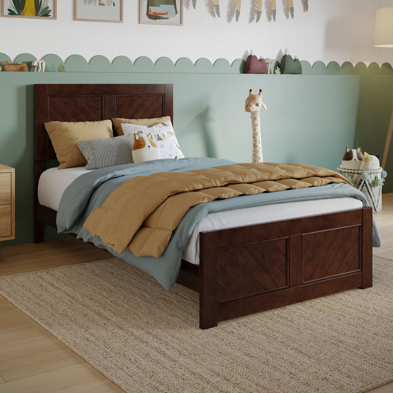 Lit plateforme en bois massif Jeinny, Noyer, Simple