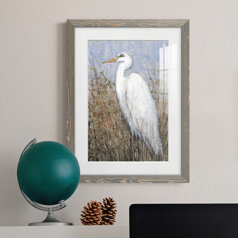 Cadre blanc mat Premium Heron II prêt à accrocher, H 31,5 po x l 23,5 po x P 1 po, Papier avec cadre gris, Blanc