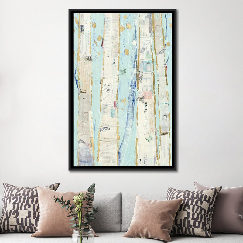 « far from blue i gold leaves », reproduction d’art sur toile, H 60 po x l 40po x P 1,5 po, Toile avec cadre noir
