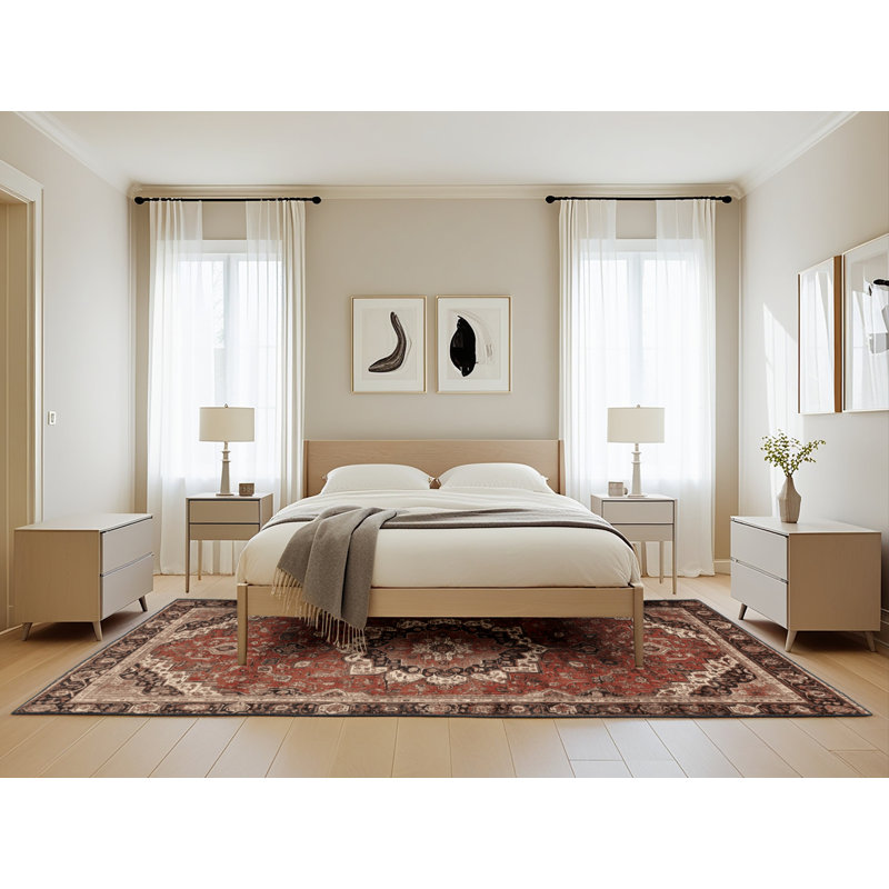 Machine Washable Persian Brown Area Rug, Rectangle 5' x 8'