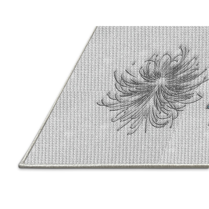 Tapis gris/noir/bleu à motifs, Rectangle 5 pi x 7 pi