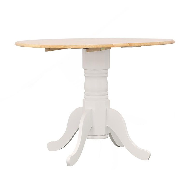 Round 40-inch Drop Leaf Extension Dining Table, White and Natural