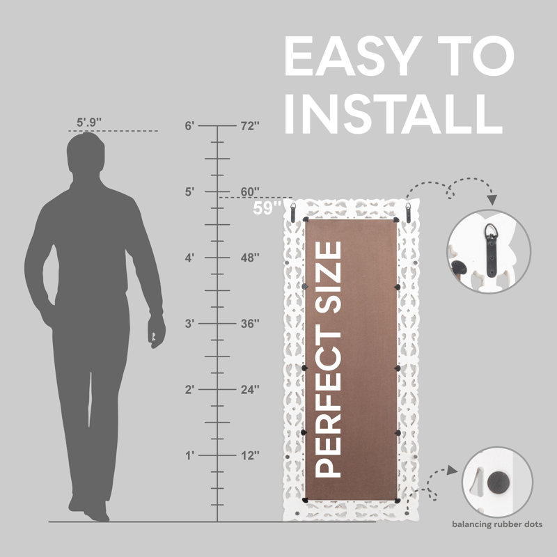 Diego Carved Full Length Wall Mirror | Rectangular Mirrors For Bathroom, Living Room, Bedroom, Hallway, Entryway & Any Space | 23x59” / White