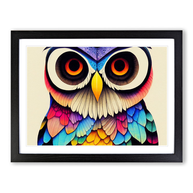 Colourful Owl Vol.2 - Single Picture Frame Painting, Black Framed, 46cm H x 64cm W x 2cm D