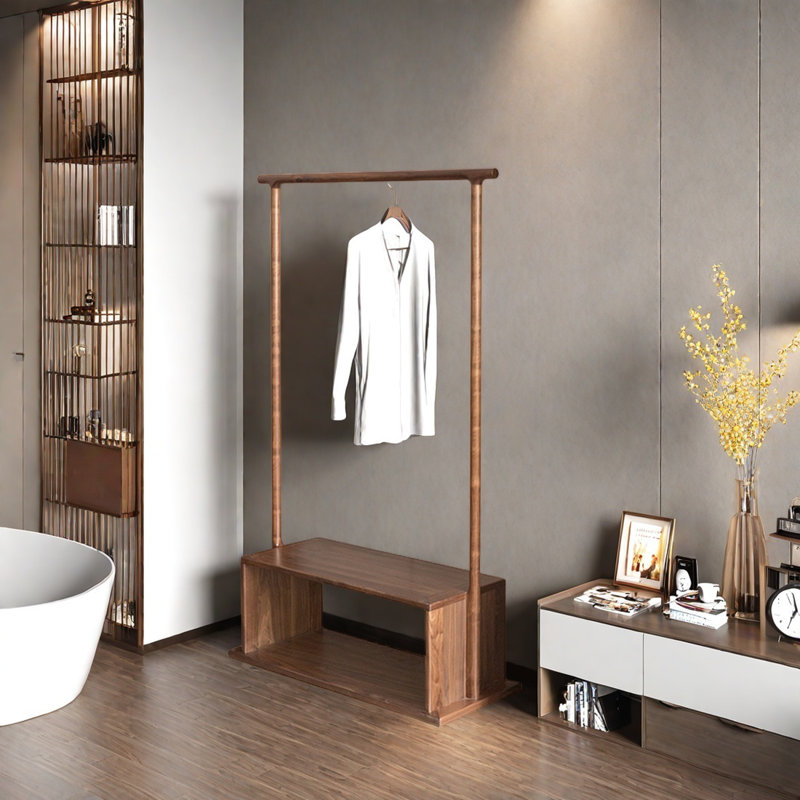 Elegant  Mortise-Tenon Garment Rack with Storage