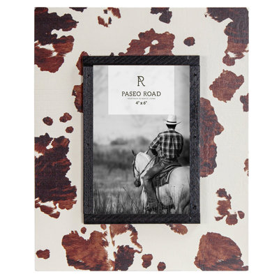 Cadre photo en cuir de vache avec cadre intérieur en bois brun crème