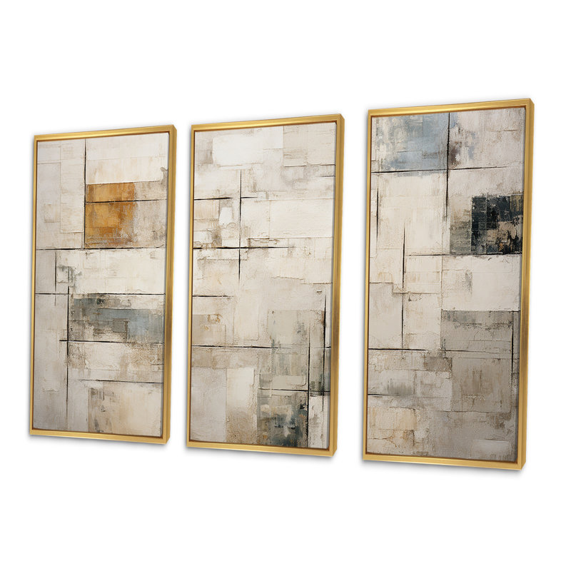 Ensemble de décorations murales scandinaves beige et doré, H 28 po x l 36 po x P 1 po, Cadre flottant doré