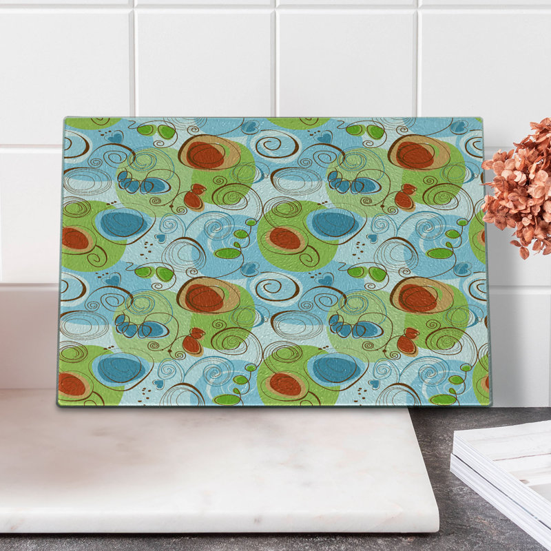 Ambesonne Abstract Tempered Glass Cutting Board Geometric Funky Swirl Pale Green White