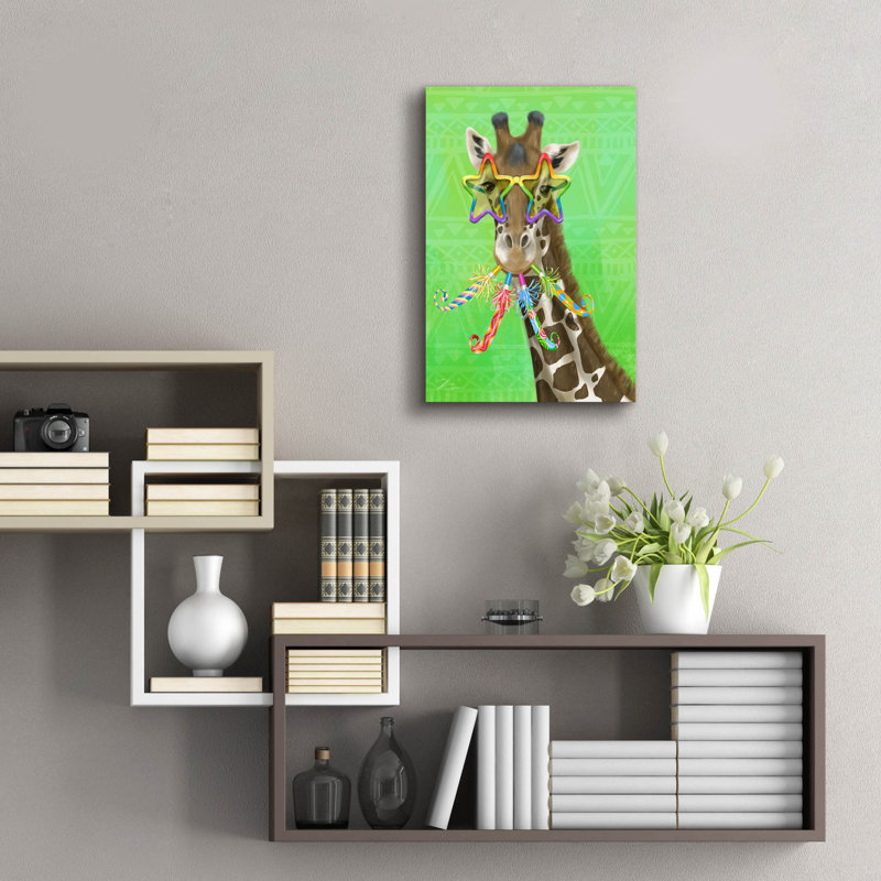 «Party Safari Giraffe» par Shari Warren, art mural en verre acrylique, H 24 po x l 16 po x P 0,2 po