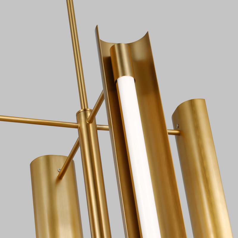 - Light LED Unique/Statement Pendant, 28" H x 16.13" W x 16.13" D, 4, Burnished Brass